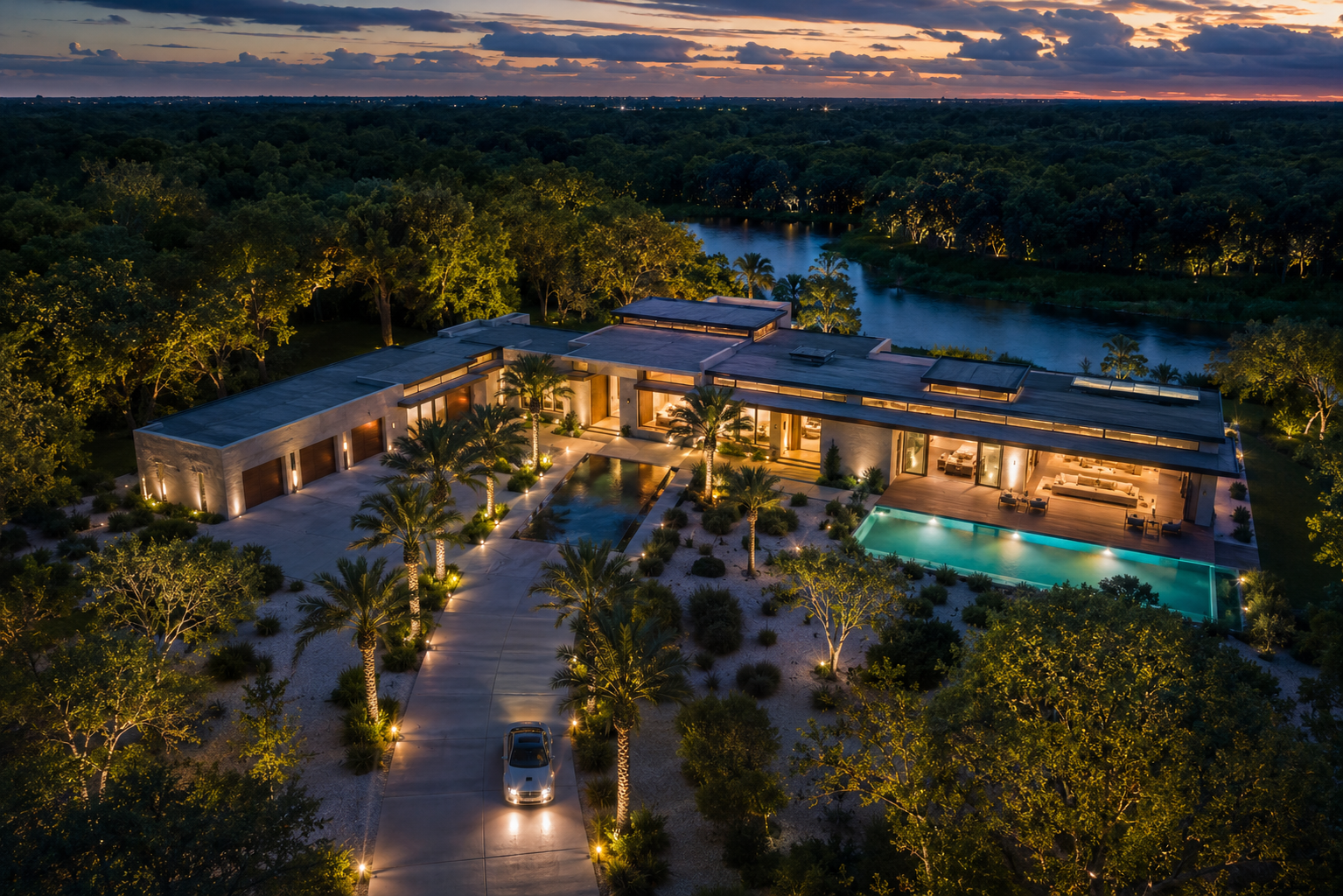 Aerial at dusk